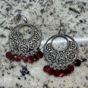 Elegant Silver and Red Dangle Earrings